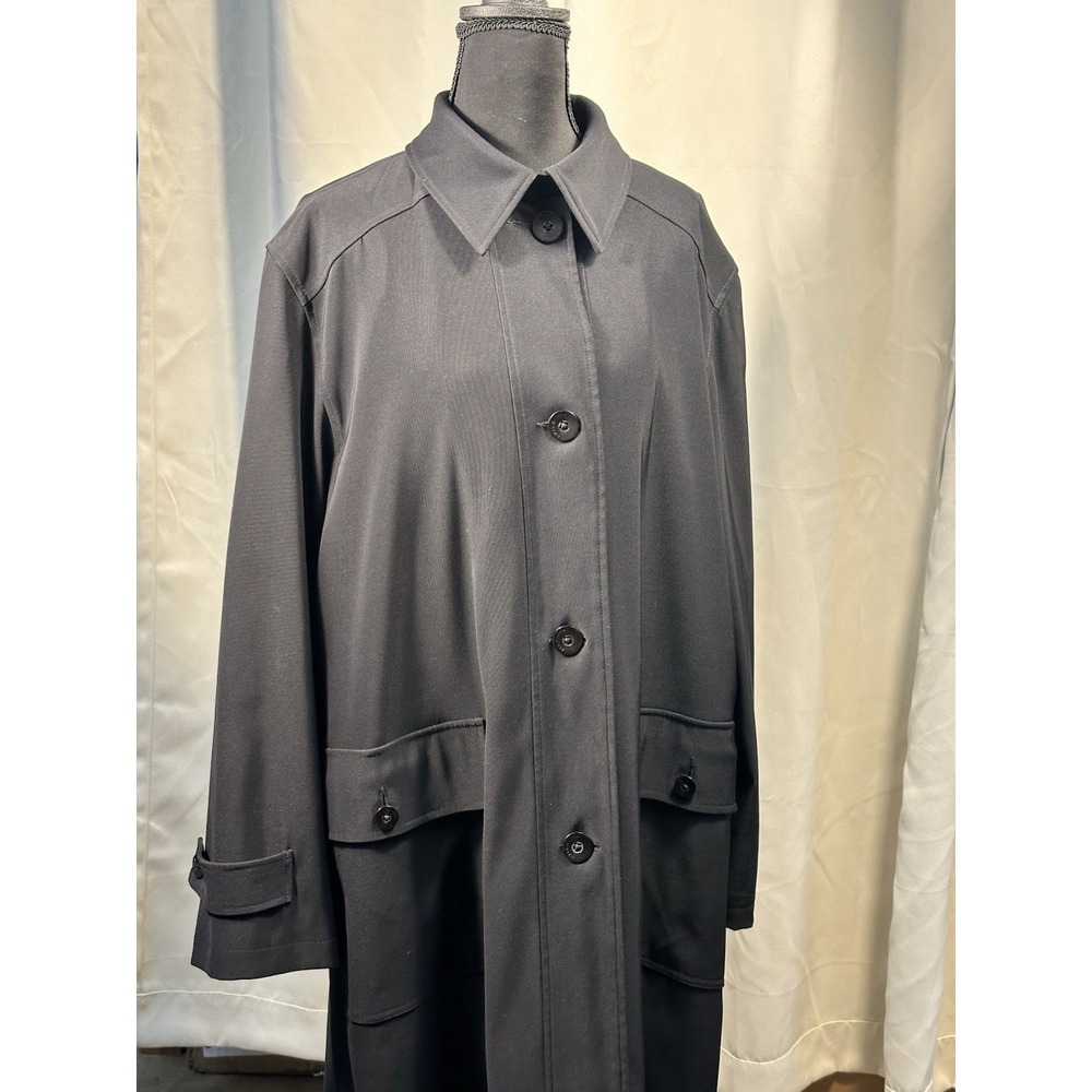 Liz Claiborne Outerwear Long Trench‎ Coat Duster 12 Jacket Women Black Rn 94468